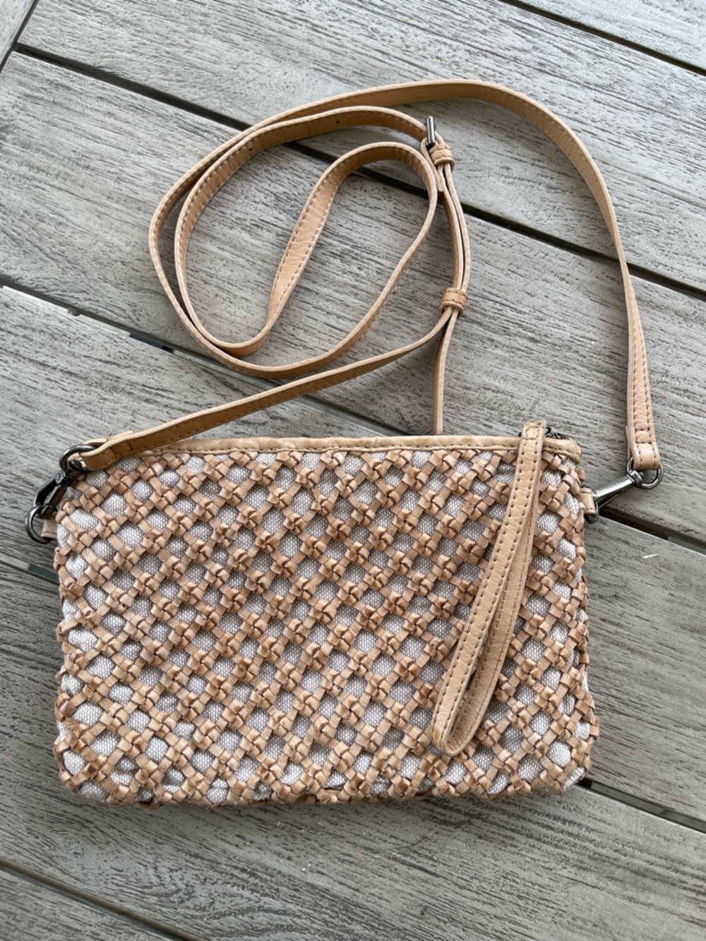 Woven Leather Natural Tan Boho Crossbody Bag